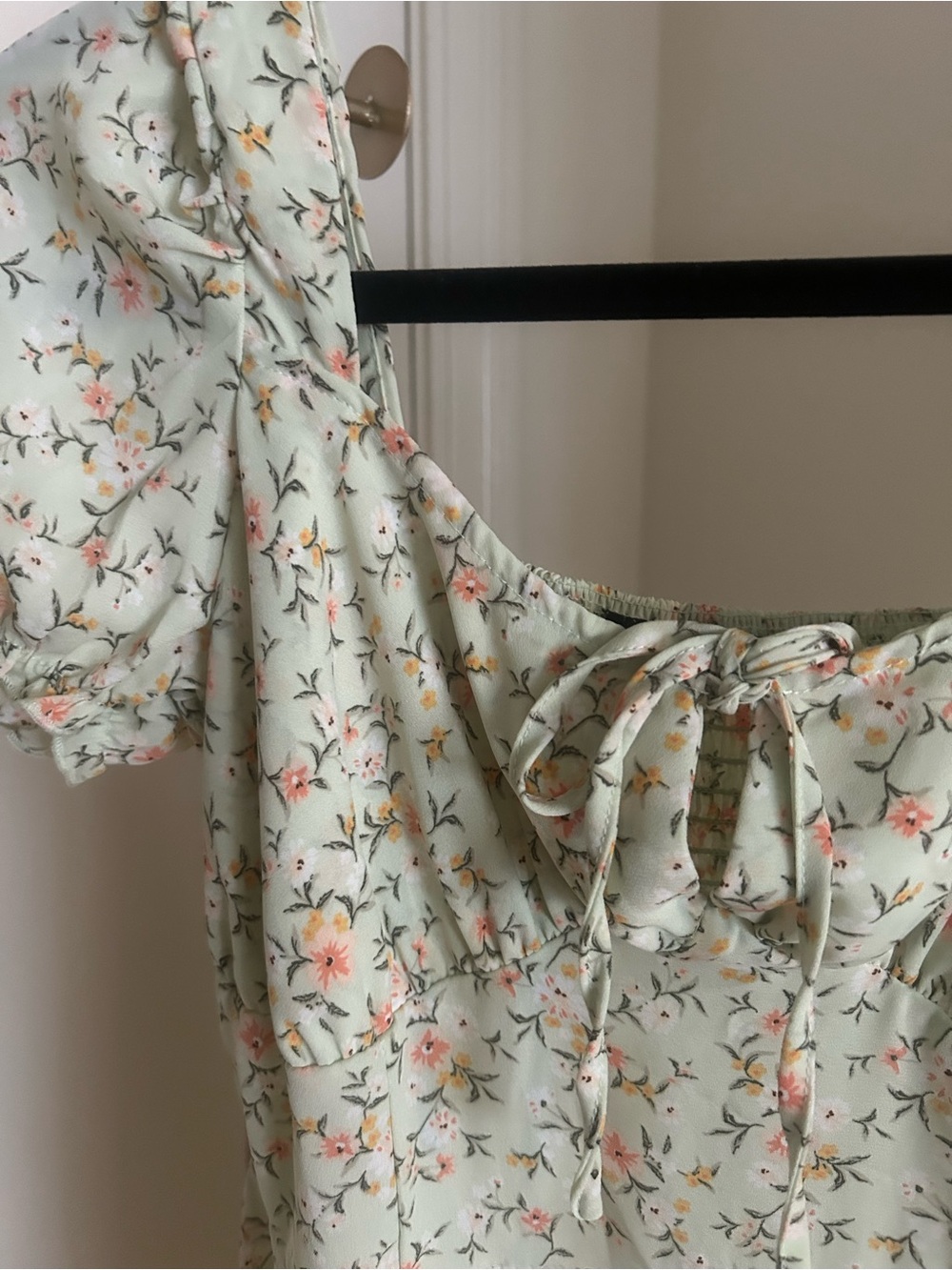 Hesperus Sage Green Floral Cottagecore Puff Sleeve Midi Dress - Picture 4 of 7